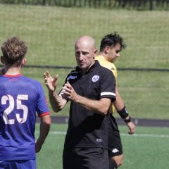 Manly United Technical Director Jason Bennett gives instructions to an U16 player. Photo credit: Richard John