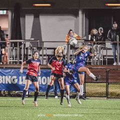 Action from the 2022 Round 9 NPL NSW Women's game between Manly United and Sydney University at Cromer Park. Photo credit: Jeremy Denham