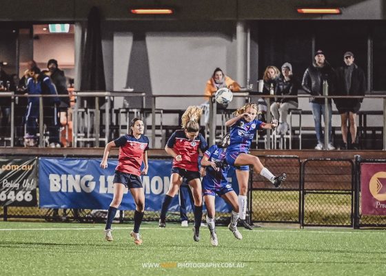 Action from the 2022 Round 9 NPL NSW Women's game between Manly United and Sydney University at Cromer Park. Photo credit: Jeremy Denham