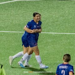 Manly United celebrate Sienna Dale's goal during their 2-0 win over Football NSW Institute in Round 4 of the NPL NSW Women's competition. Photo credit: Jeremy Denham