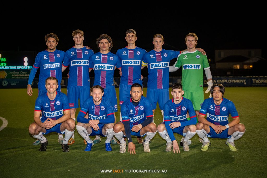 Manly United pose for a pre-game photo before their 2023 NPL NSW Men's Round 19 clash with Sydney FC. Photo credit: Jeremy Denham