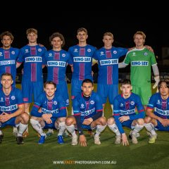 Manly United pose for a pre-game photo before their 2023 NPL NSW Men's Round 19 clash with Sydney FC. Photo credit: Jeremy Denham